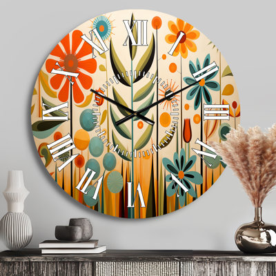 Red Mid Century Mod Nature - Mid-Century White Face Wall Clock