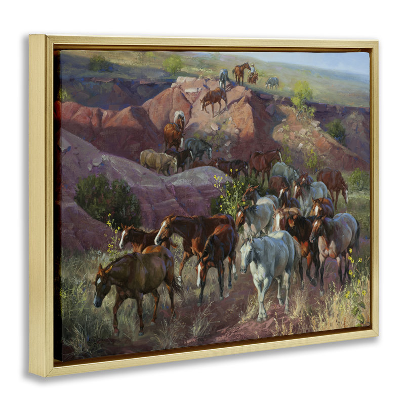Toile de cheval à travers les falaises du désert, art mural par Jack Sorenson, H 17 po x l 21 po