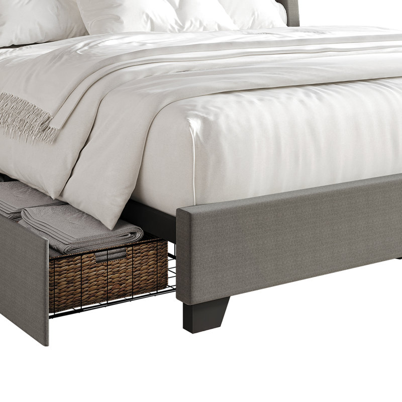 Nikrae Upholstered Wingback Storage Bed, Light Gray, Full / Double