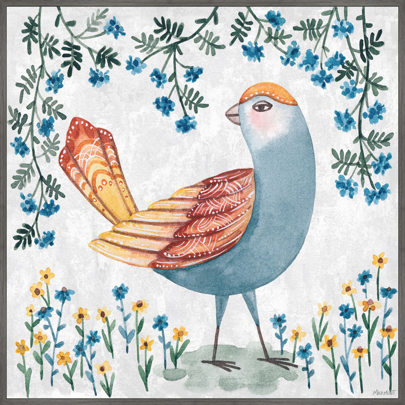 Floral Bird - reproduction sur toile avec cadre flottant, L 16 po x H 16 po