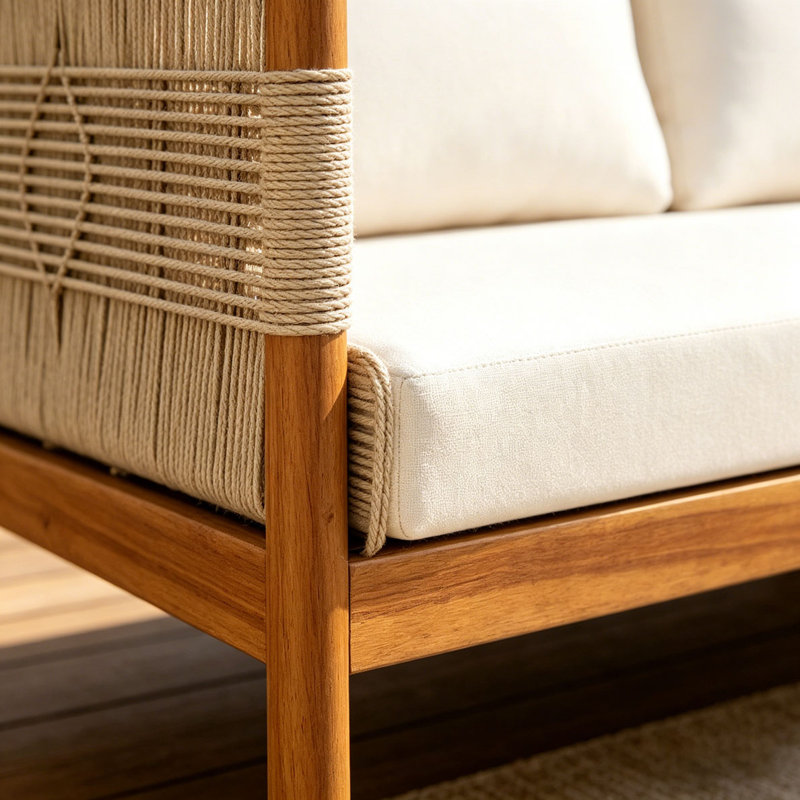Outdoor Acacia Wood Loveseat Sofa, Beige,Cream,Teak