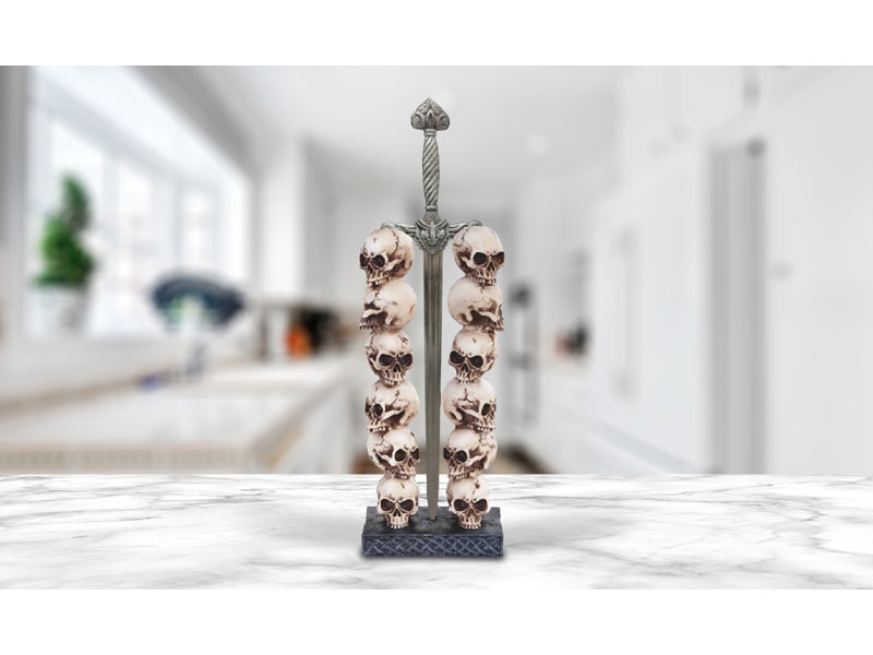 Jocelene 12"H Skull Stack with Sword Figurine Unique Gifts