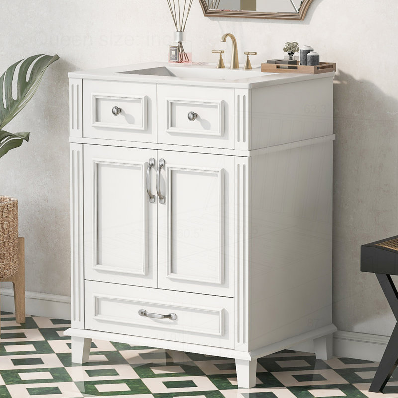 Meuble-lavabo 24 po avec lavabo en céramique, Blanc