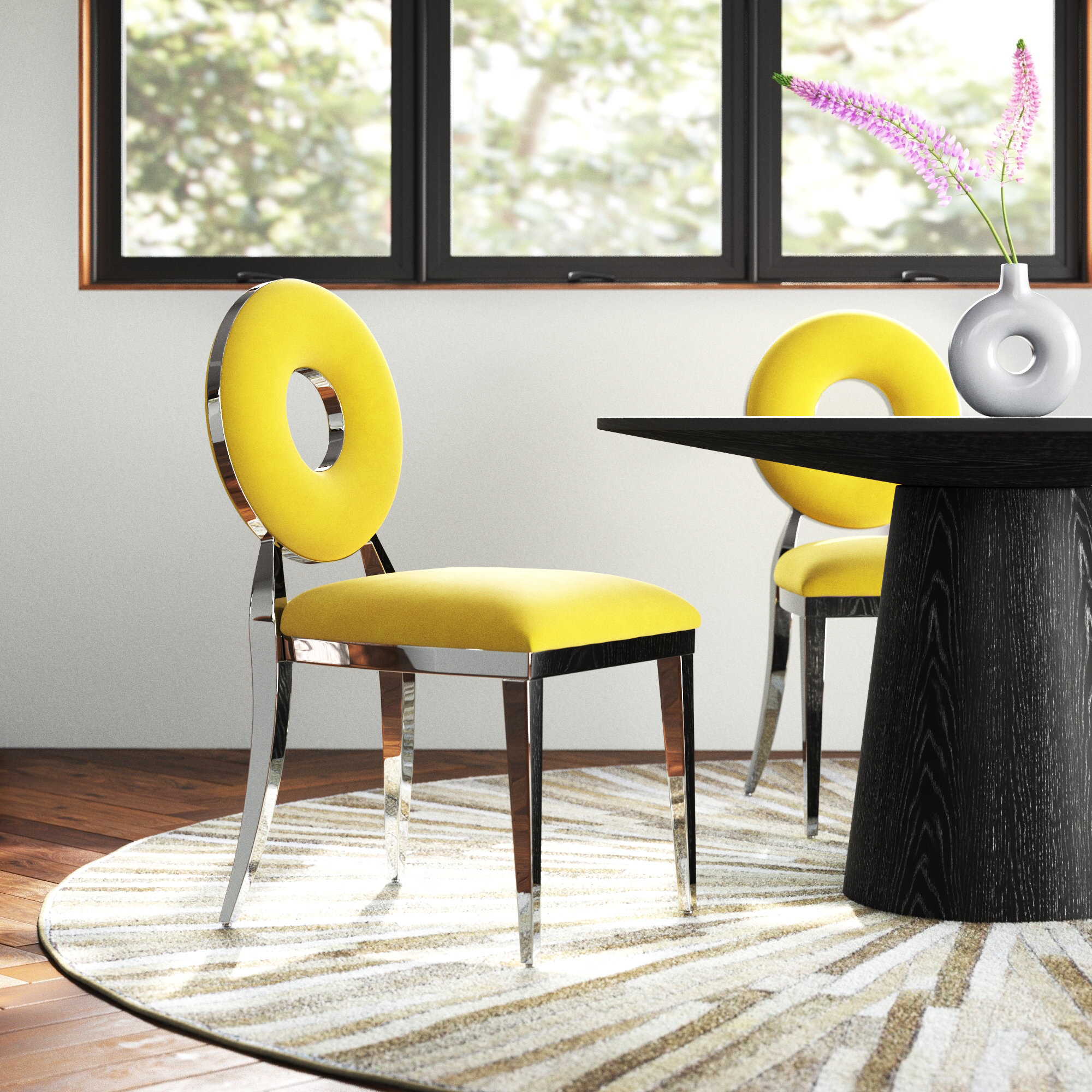 Contemporary Yellow Foam Fabric Metal Accent Chair w/Donut Shape