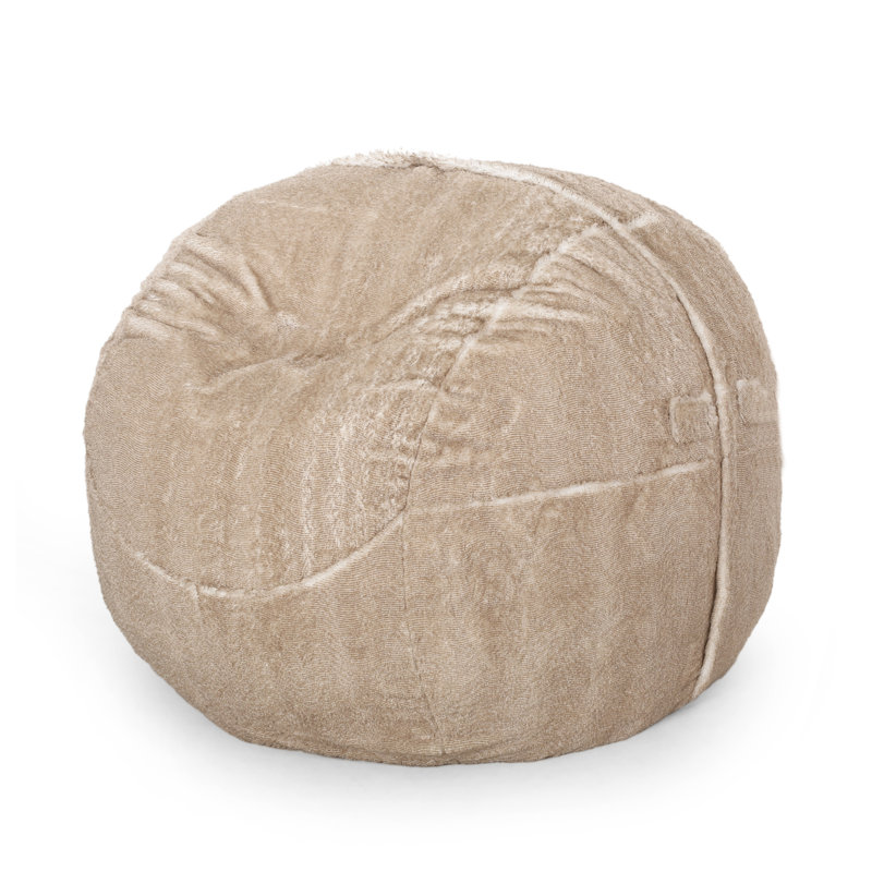  Grand fauteuil à billes arrondi en fausse fourrure Vida, Beige