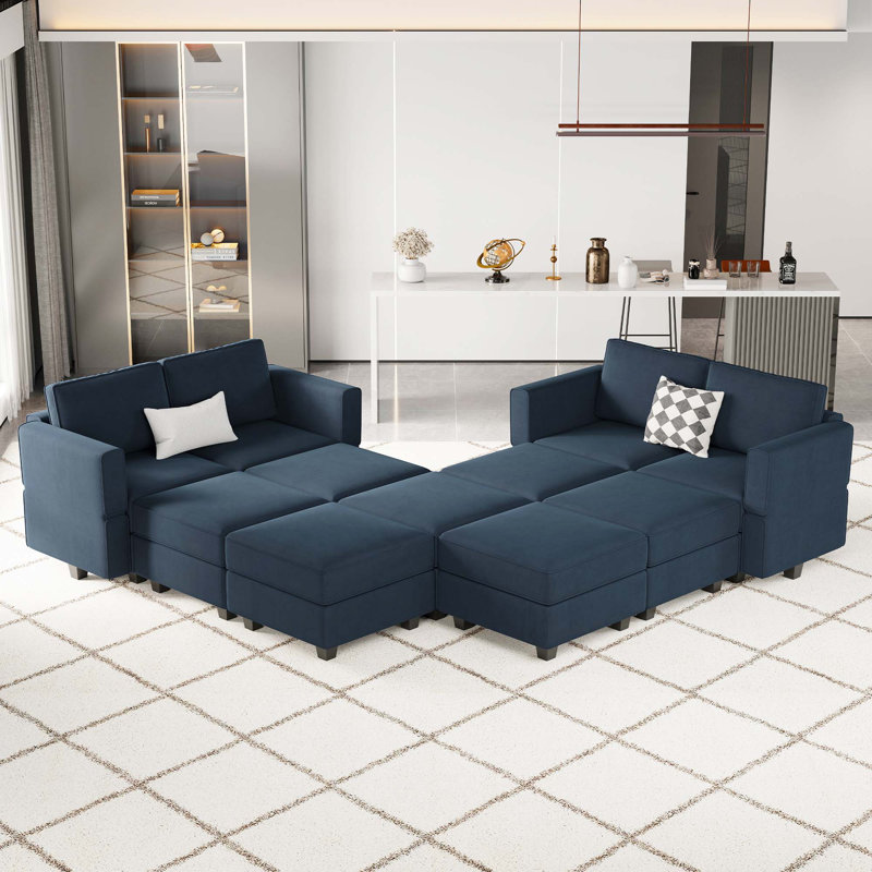 Canapé de rangement modulaire en velours Vashudev, Velours bleu