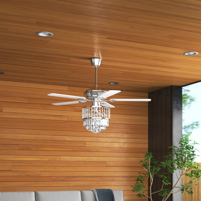 Killoren Ventilateur de plafond intérieur en cristal noir industriel à DEL avec télécommande et 5 pales réversibles