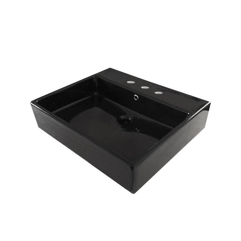 Simple 23.6'' L Bathroom Sink, Three Holes, Matte Black