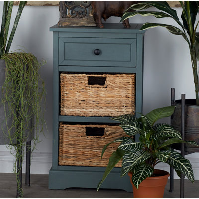 Abdelrauof Wood 2 Seagrass Basket and 1 Drawer Storage Unit