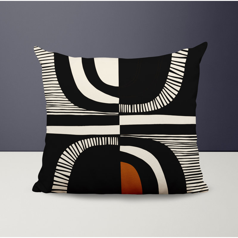 Jeté carré / extérieur en polyester Chamu, Orange / Noir, 16 po x 16 po