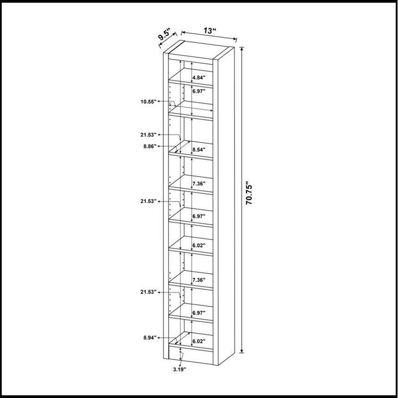 Rectangular 8-shelf Bookcase with 2 Fixed Shelves, Ideal for Modern Storage and Display in Small Spaces
