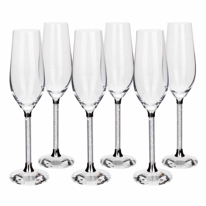 Sparkles Home | Flûtes à tiges Vetrina | Verres à vin en cristal | Accents de strass, 2, Argent argent
