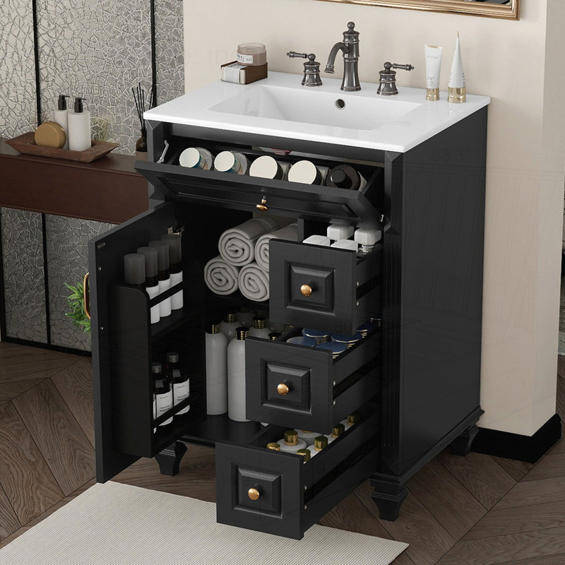 Meuble-lavabo 24 po avec lavabo, Noir