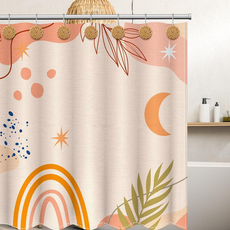 12 crochets de rideau de douche en osier tressé Boho - anneaux de rideau de douche en rotin décoratifs, accessoires de quincaillerie de salle de bain de style maison de campagne pour tringle de douche