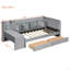 Lit de jour rembourré avec tiroirs, tablettes, armoires rabattables et table d'appoint-1829692557