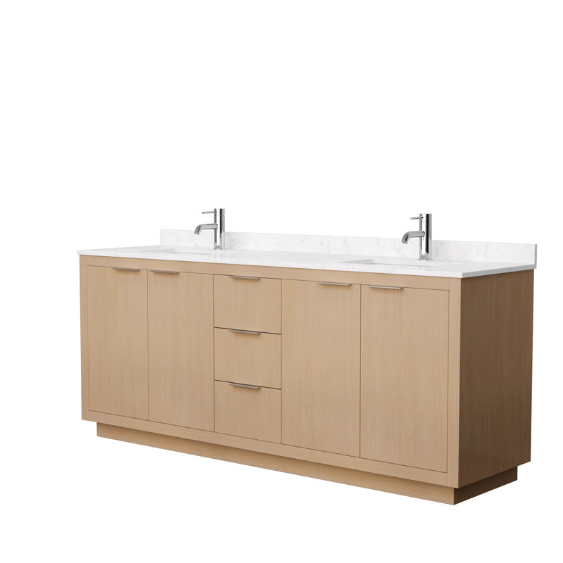 Ensemble de meuble-lavabo double 80 po Maroni, Marbre de culture de Carrare, Nickel brossé