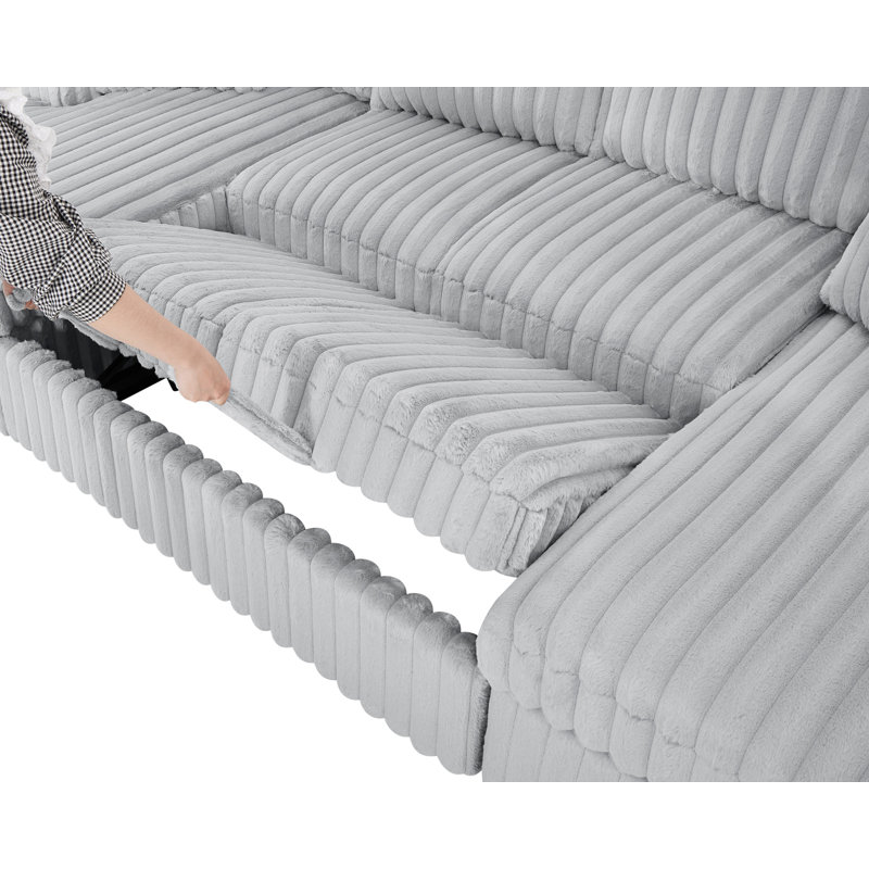 122'' Oversized U Shaped Corduroy Sectional Sleeper Sofa with Pull Out Bed and Double Storage Chaise, Grey, Gray Corduroy