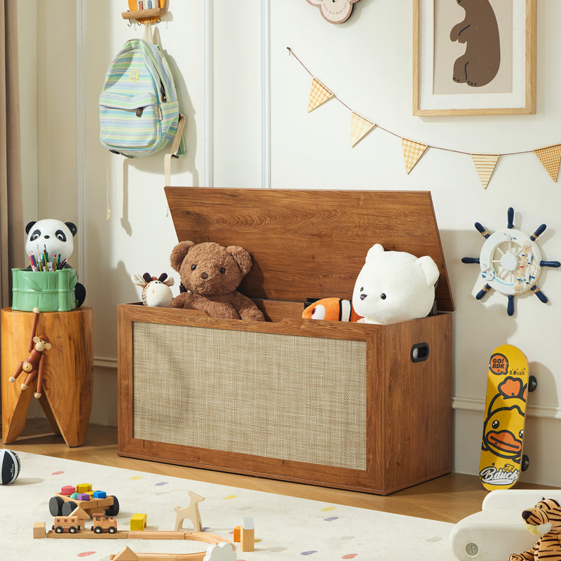 Coffre de rangement en rotin, banc de rangement en bois de 40 po avec charnière de sécurité, commode à couverture, banc d'entrée, support pour 80 lb, coffre de rangement pour le salon, la chambre à coucher
