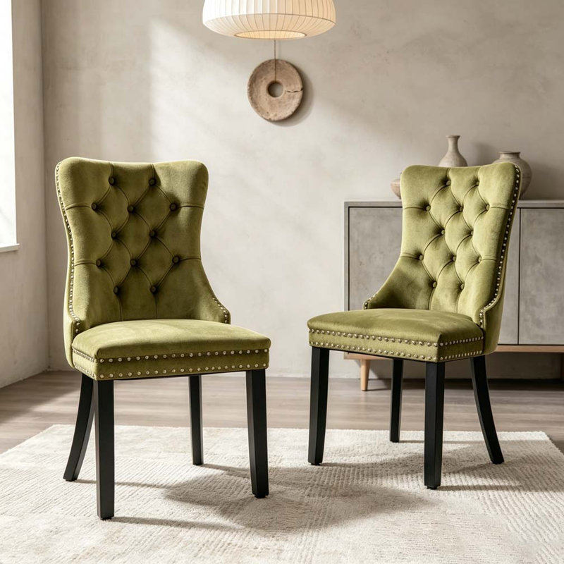 Chaise rembourrée en bois massif, Olive Green