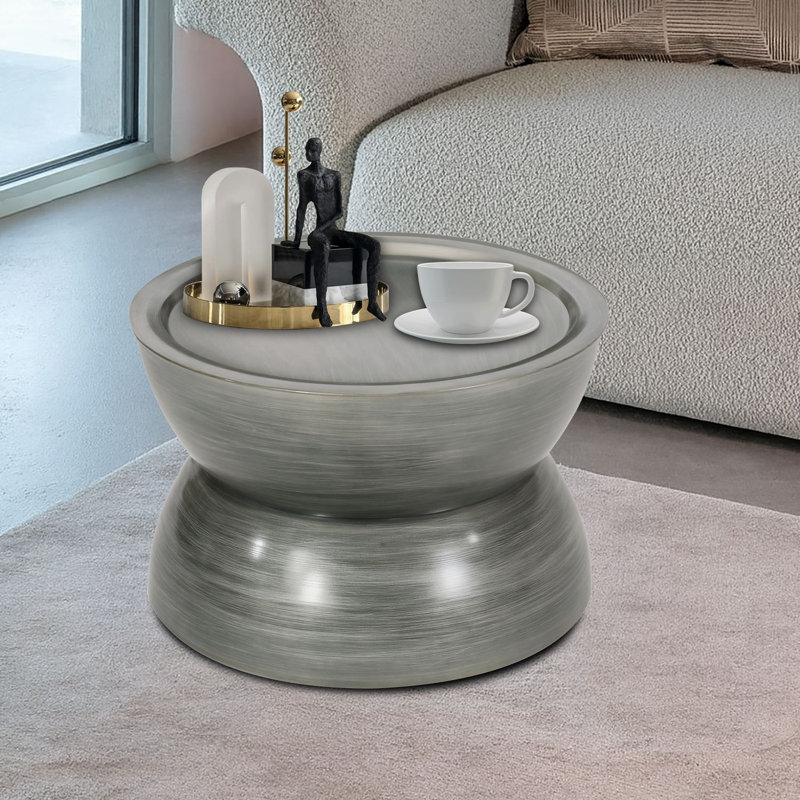 Table d'appoint ronde en fer à piédestal pour l'intérieur et l'extérieur, finition antique, Argent antique