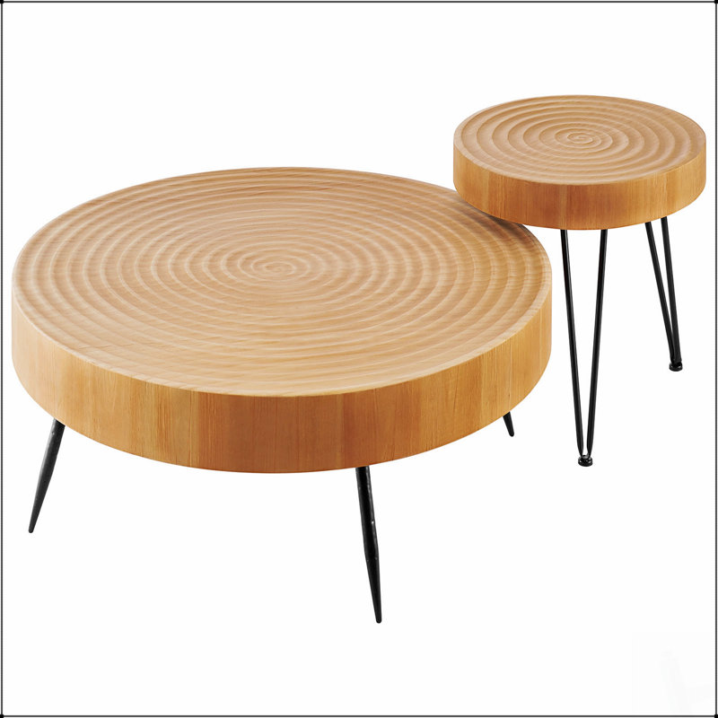 Ensemble de 2 tables basses et tables de bout rondes de conception industrielle avec pieds en métal pour un assemblage facile dans les salons et les appartements