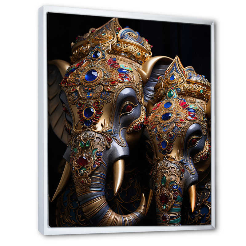 Art asiatique, éléphants thaïlandais III - impression, H 20 po x l 12 po x P 1 po, Cadre flottant blanc