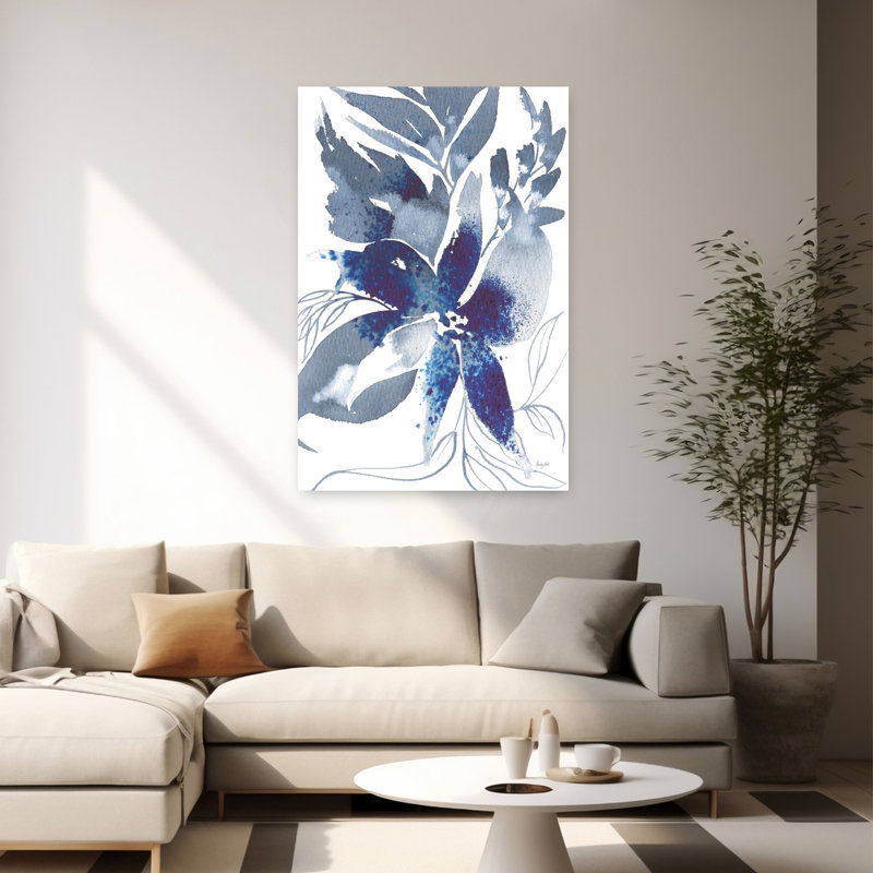 Beauté de l'art abstrait bleu contemporain, H 60 po x l 40 po