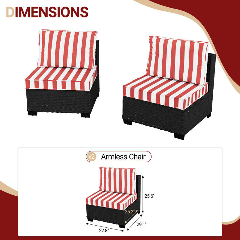 𝗙𝘂𝗹𝗹𝘆 𝗔𝘀𝘀𝗲𝗺𝗯𝗹𝗲𝗱 𝗖𝗵𝗮𝗶𝗿𝘀, Ensemble de meubles de patio pour 2 personnes Ensemble de conversation modulaire en rotin avec canapé