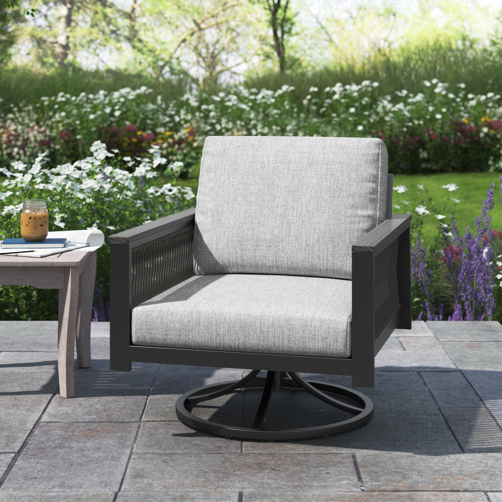 Townsend Sunbrella® Swivel Patio Rocking Chair, Canvas Granite Sunbrella® Canvas