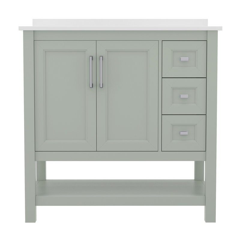 Ensemble de meuble-lavabo simple 36 po avec lavabo, armoire, tablette de rangement ouverte et tiroirs de rangement Caniya