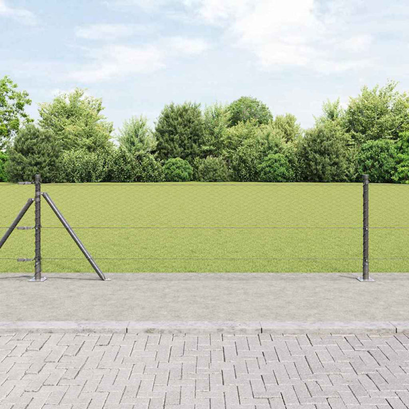 Vidaxl Fence With Posts PVC-Coated Steel, Grey, 50cm H x 2500cm W x 3.2cm D