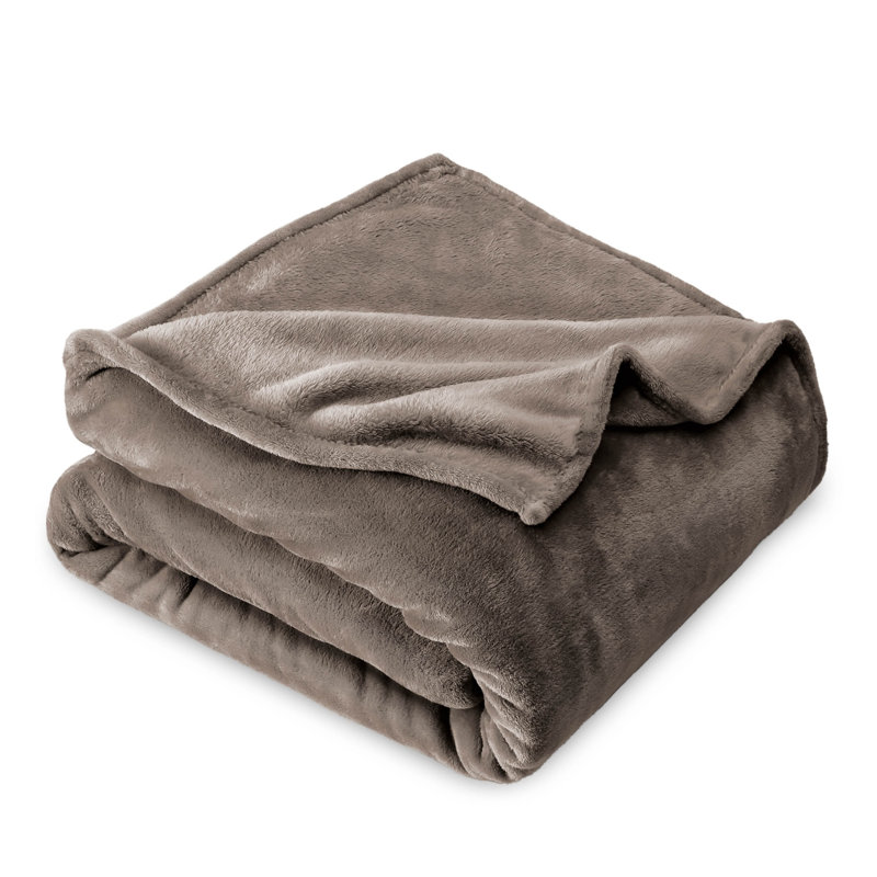 Bare Home Microplush Fleece Blanket - Fuzzy, Warm, Bed/Throw Blanket, Taupe, Full