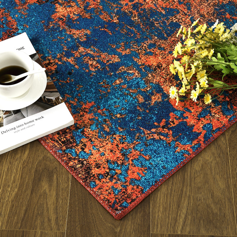 Thaxter Abstract Machine Woven Polyester Area Rug in Red/Blue, Rectangle 4' x 6'