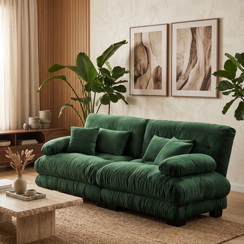 Canapé deux places surdimensionné Liora en chenille, canapé profond et moelleux pour petits espaces, Green