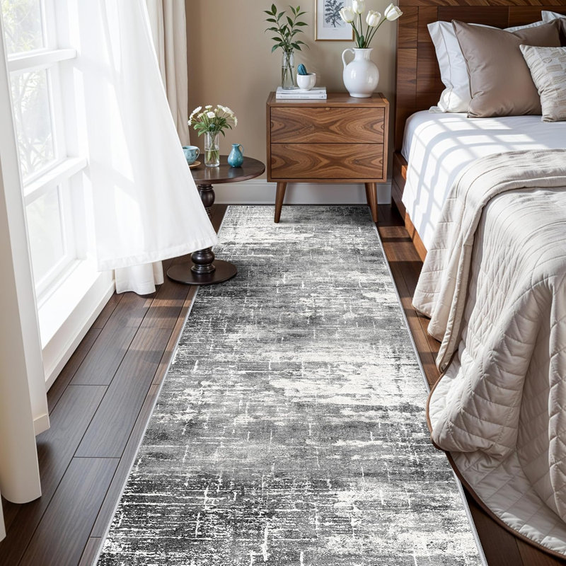 Washable Kitchen Runner Rug Non-Slip, 2' x 5', Black/Grey