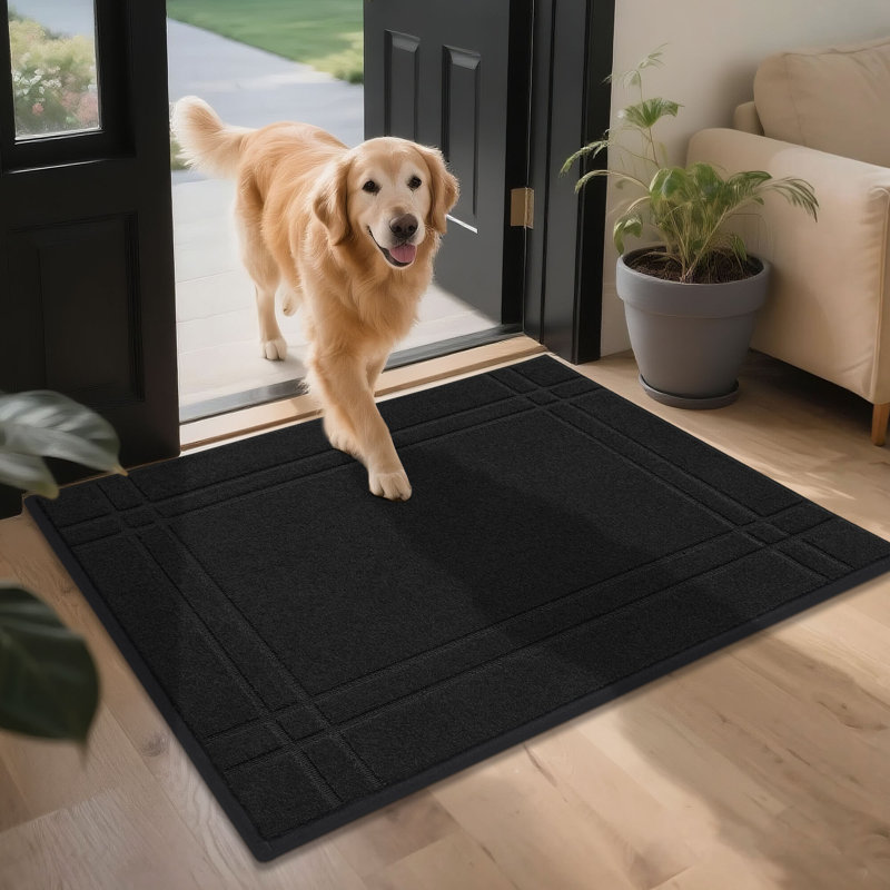 Non-Slip Geometric Indoor Doormat, 81.3cm W x 121.9cm L, Black