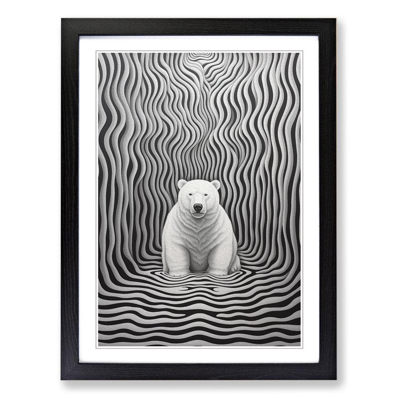 Polar Bear Op - Single Picture Frame Print on Wood, 64cm H x 46cm W x 2cm D, Black Framed