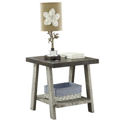 Wood End Table With Weathered Walnut Texture And Gray Base Finish Structure Shelf