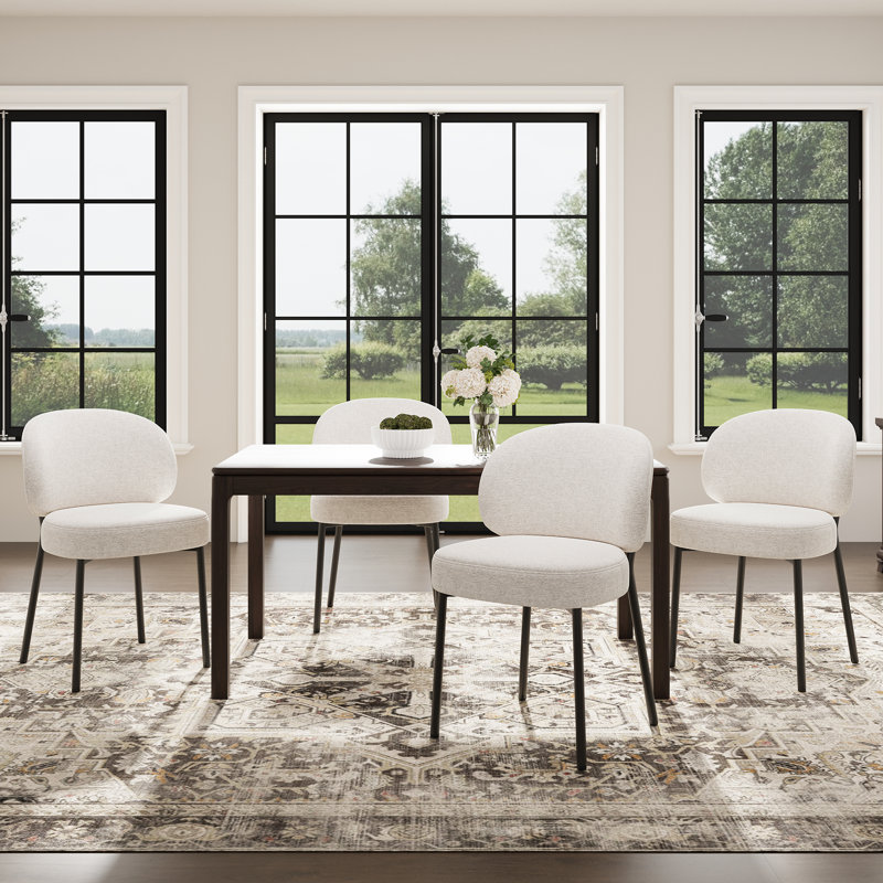 Upholstered Dining Chair with Thick Cushioned Seat, Beige