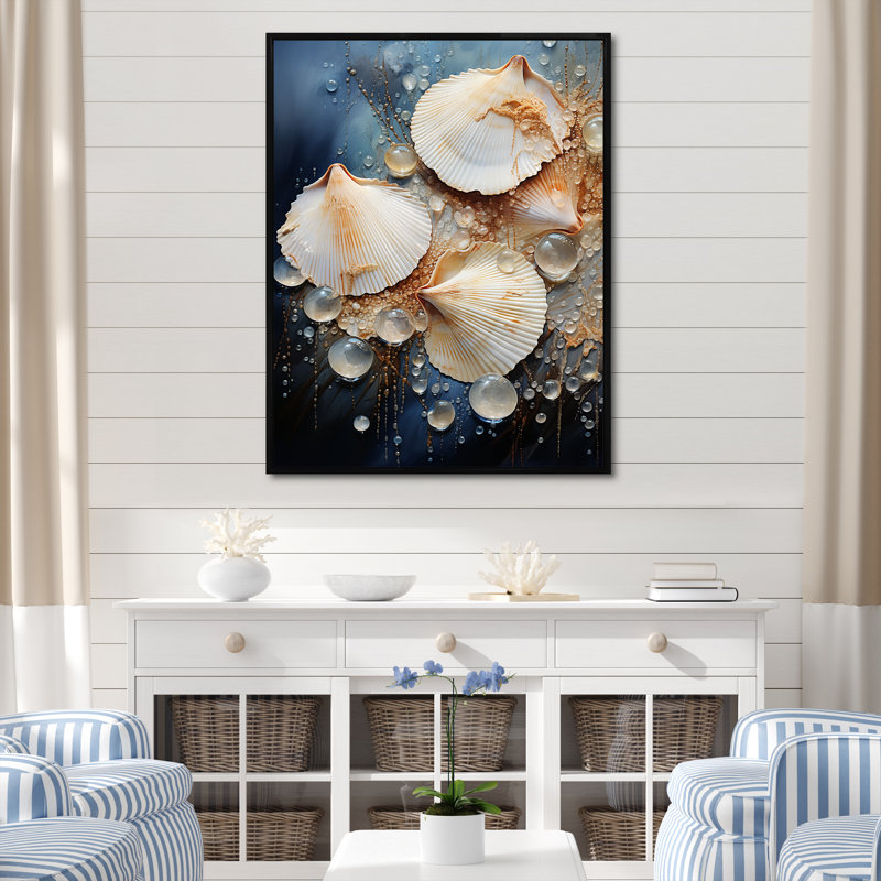 «Ethereal Marine Clams», reproduction sur toile, Cadre flottant noir, H 20 po x l 12 po x P 1 po