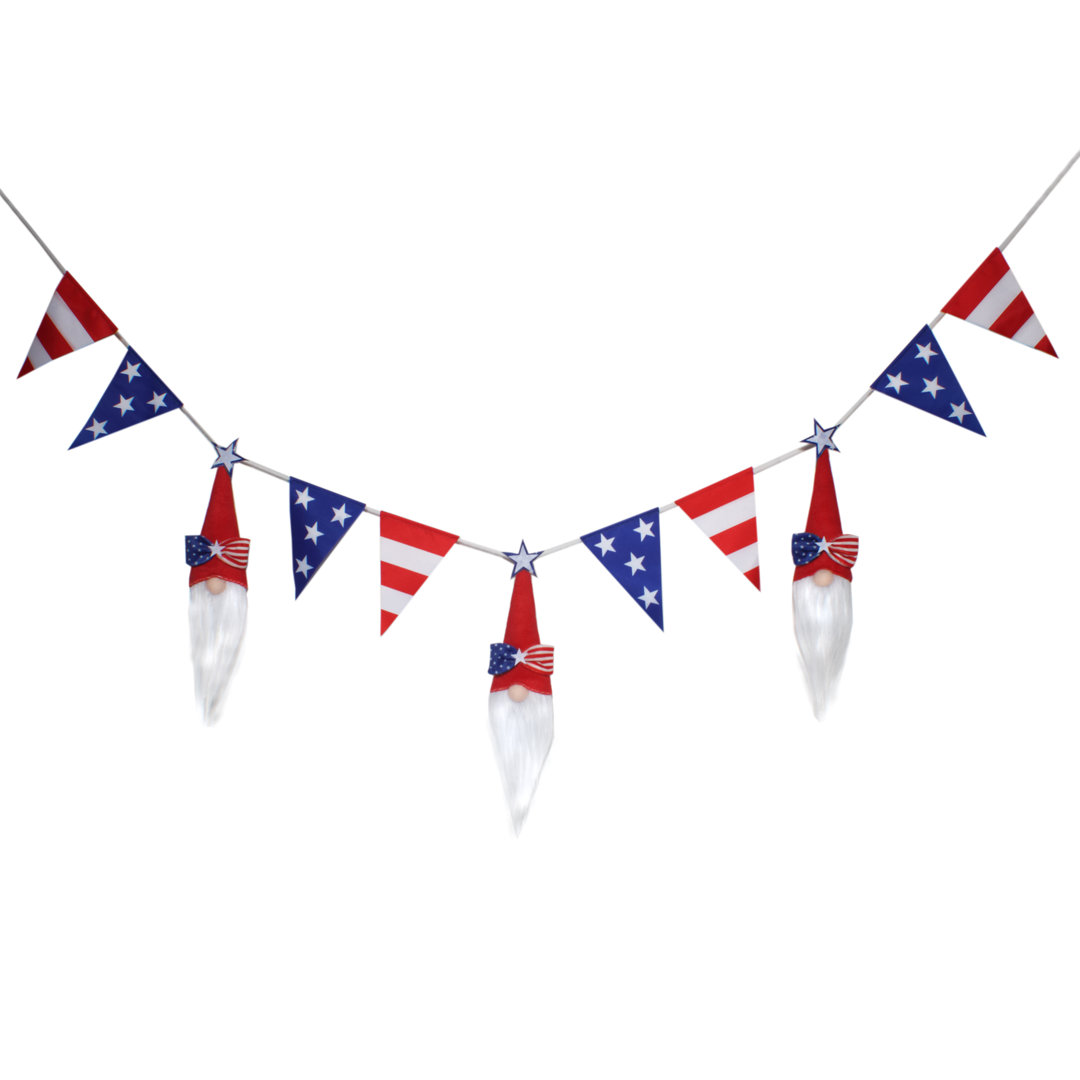 National Tree Company 6 ft. Patriotic Flags and Red Gnomes Garland National Tree Company