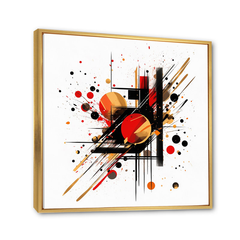 «Red and Black Abstract Symphony II», reproduction d'art sur toile, Cadre flottant doré, 16" H x 16" W