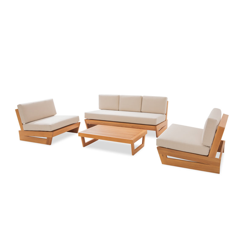 Solid Wood 5 - Person Patio Conversation Set with Cushions