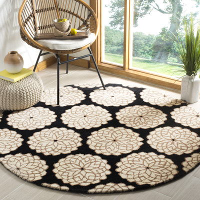 Tapis floral en laine touffeté à la main Feggins Drive