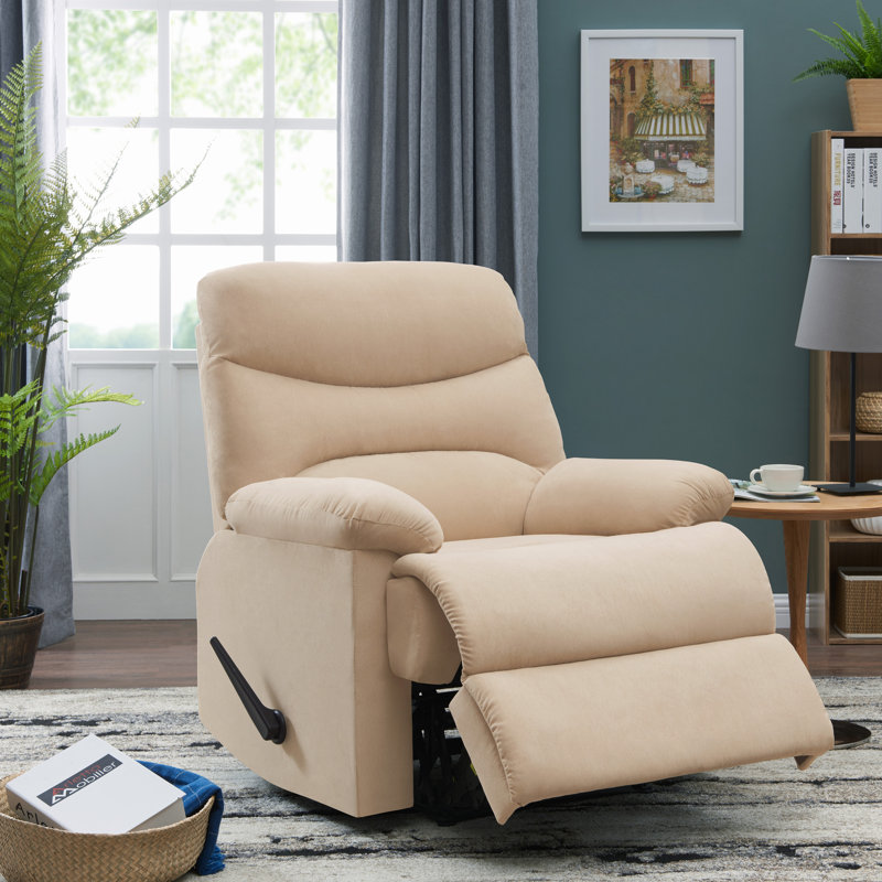 Rabon 34.8" W Microfiber Recliner, Khaki Microfiber/Microsuede