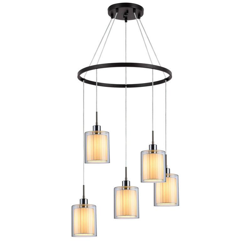 Pittsfield 5 - Light Tiered Chandelier, White, Chrome/Bronze