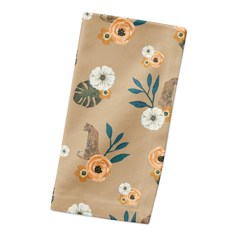 Silvestre Cotton Floral Square Napkin, Beige