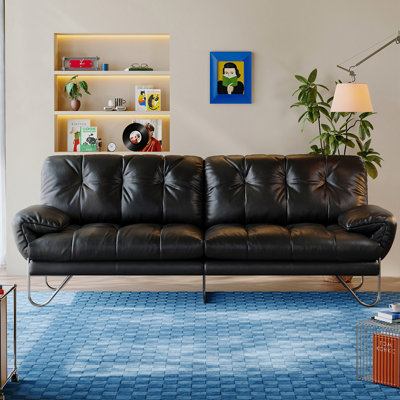 Black Genuine Leather Modular Sofa cushion couch