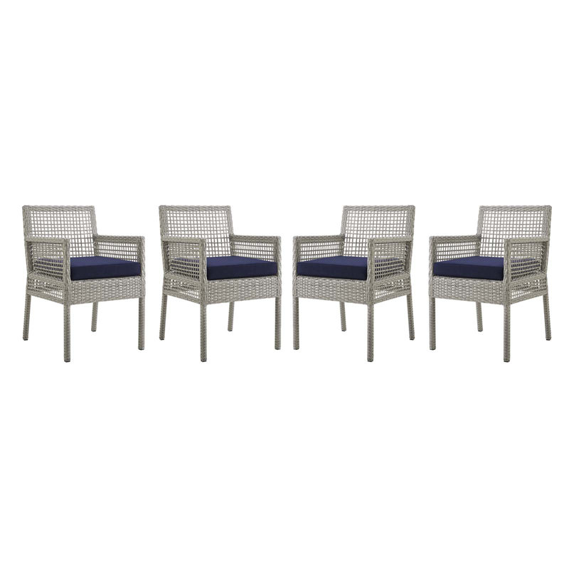 Gray Navy Wicker Rattan Outdoor Dining Chair with Cushions