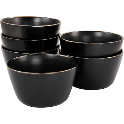 Ensemble de 6 bols en grès avec garniture dorée, bols à base plate pour le service, allant au micro-ondes et au lave-vaisselle